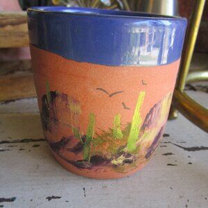 Hand Painted Glass Tumbler Desert Southwest Saguaro Cactus TASSO